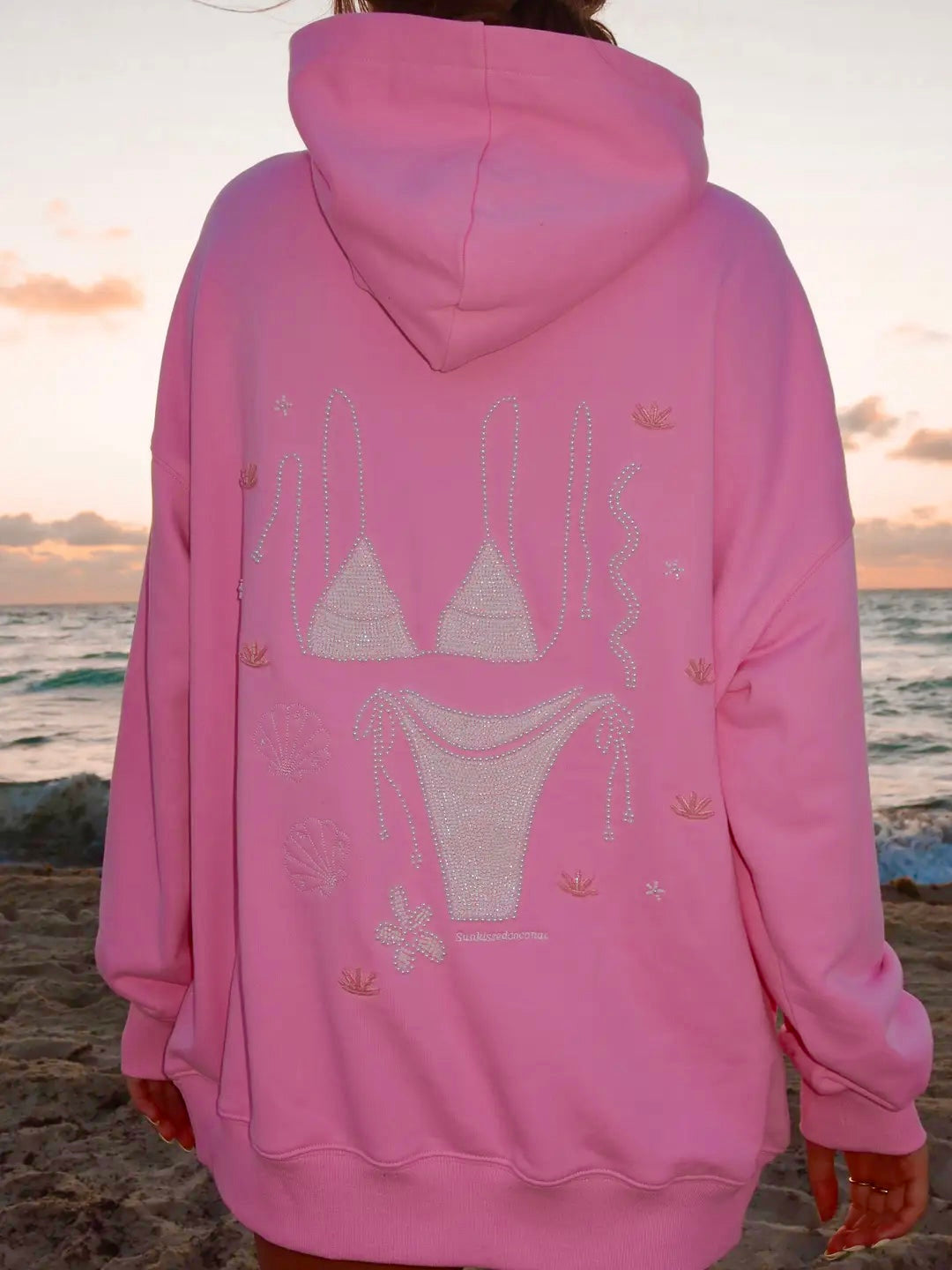 PREORDER Sunset Pink Bikini Beaded Ocean Hoodie