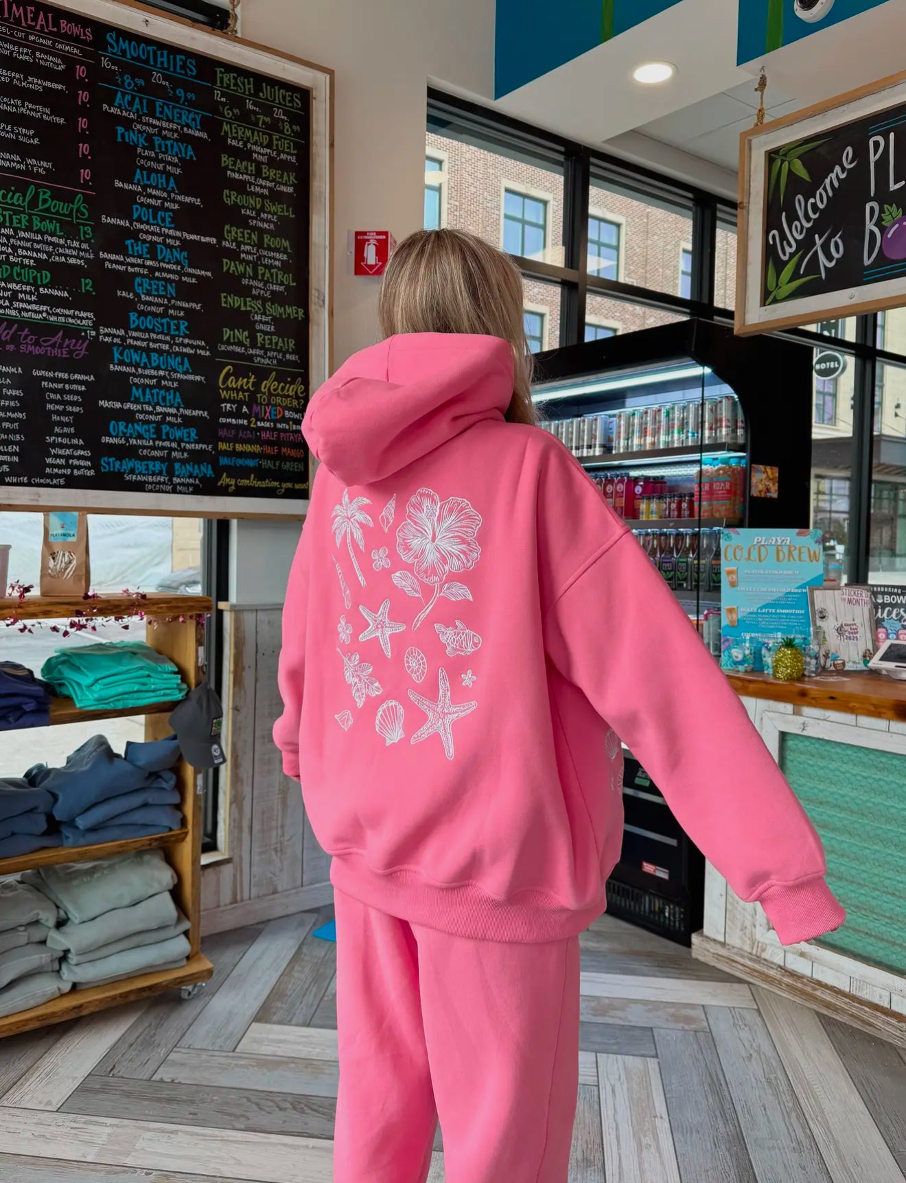 Hibiscus Tropical Pink Embroidered Hoodie