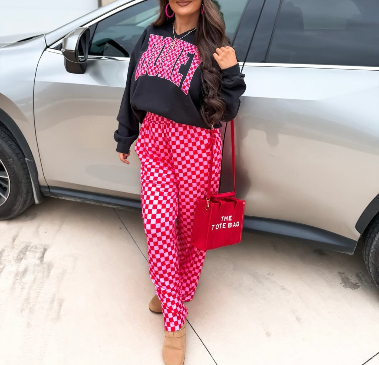 Honey Red & Pink Checkered Sweatshirt