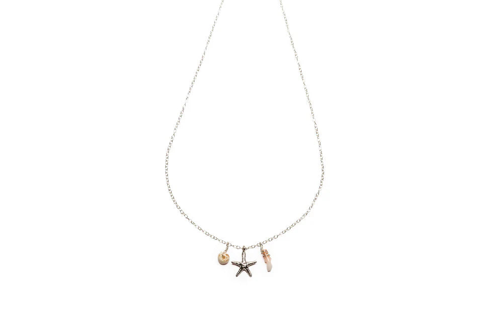 Petite Starfish, Coral + Puka Shell Necklace