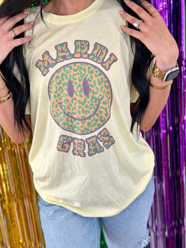 Varsity Mardi Gras Leopard Happy Tee