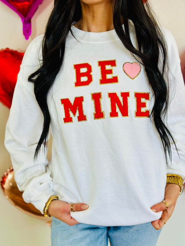 Be Mine White Chenille Patch Sweatshirt
