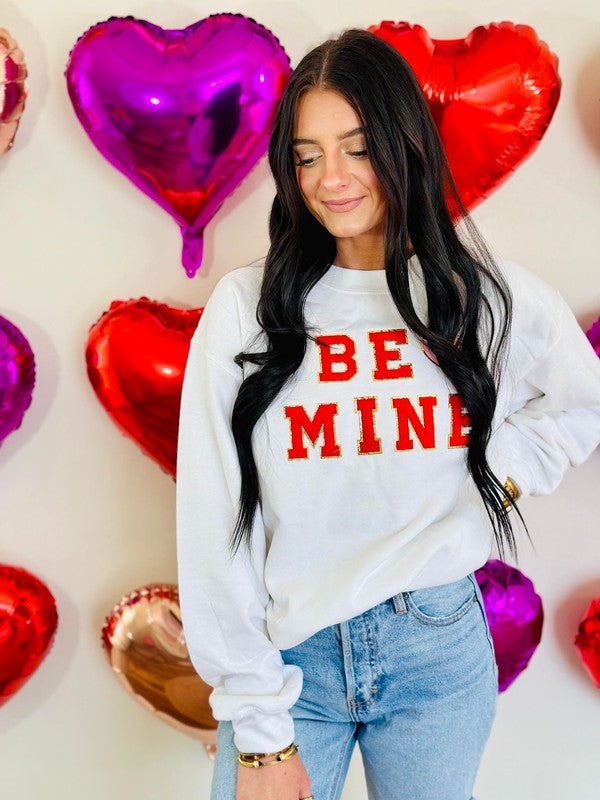 Be Mine Heart White Chenille Patch Sweatshirt