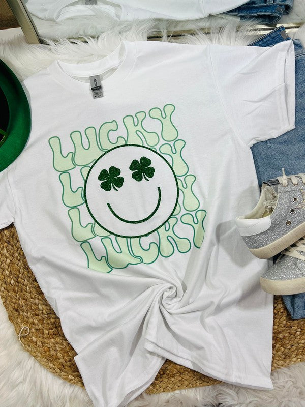 Lucky Happy Face Glitter Tee