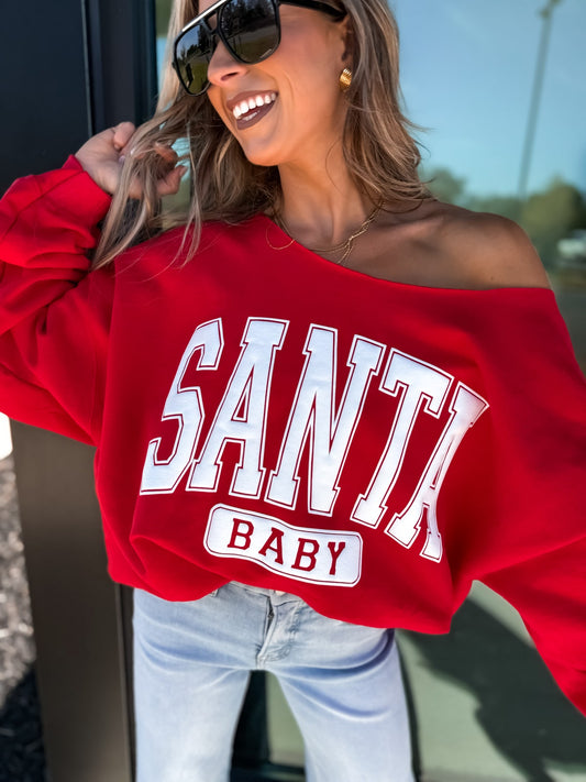 Santa Baby Red Off Shoulder Sweatshirt