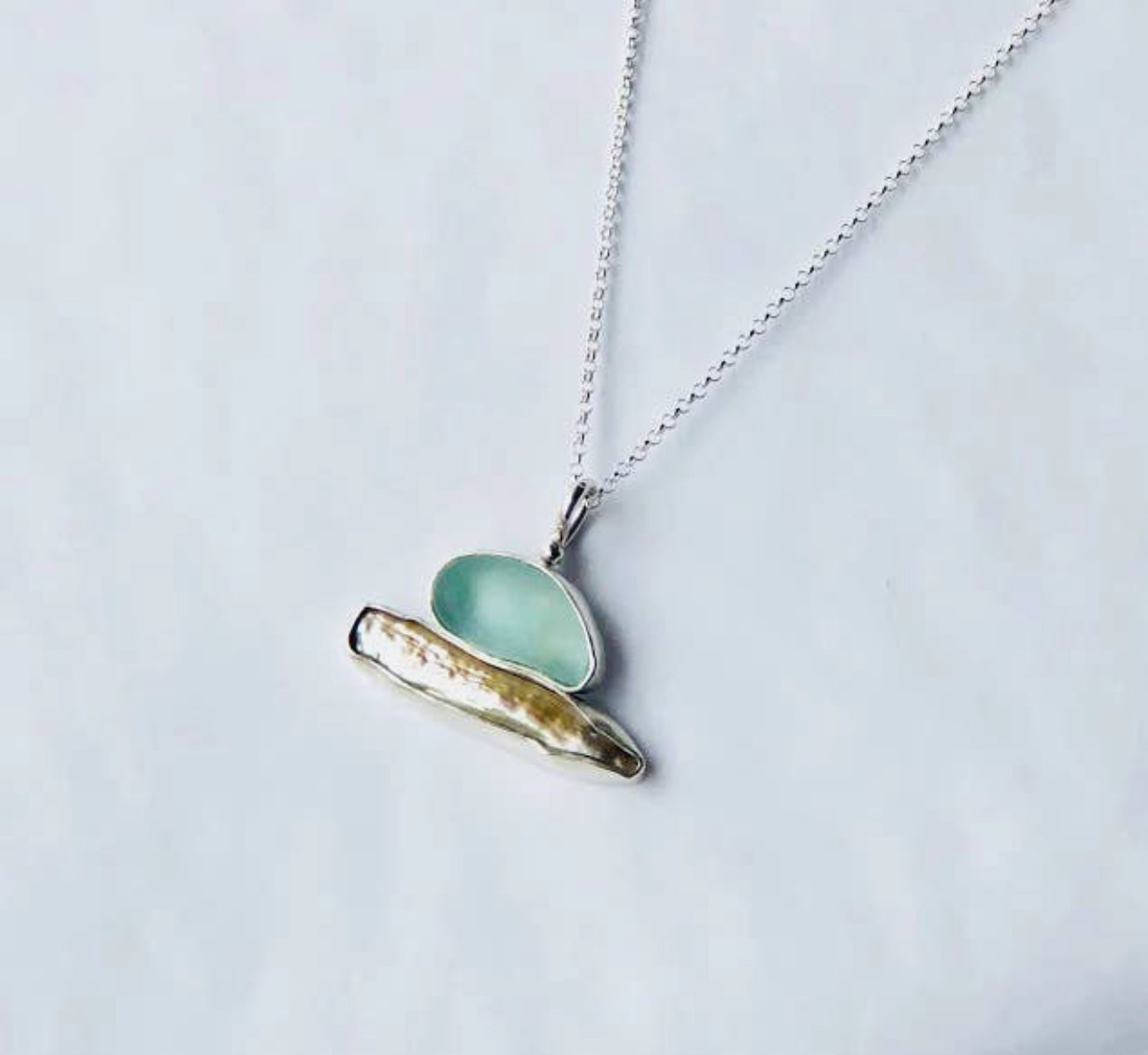 Stacked Seaglass and Pearl Necklace