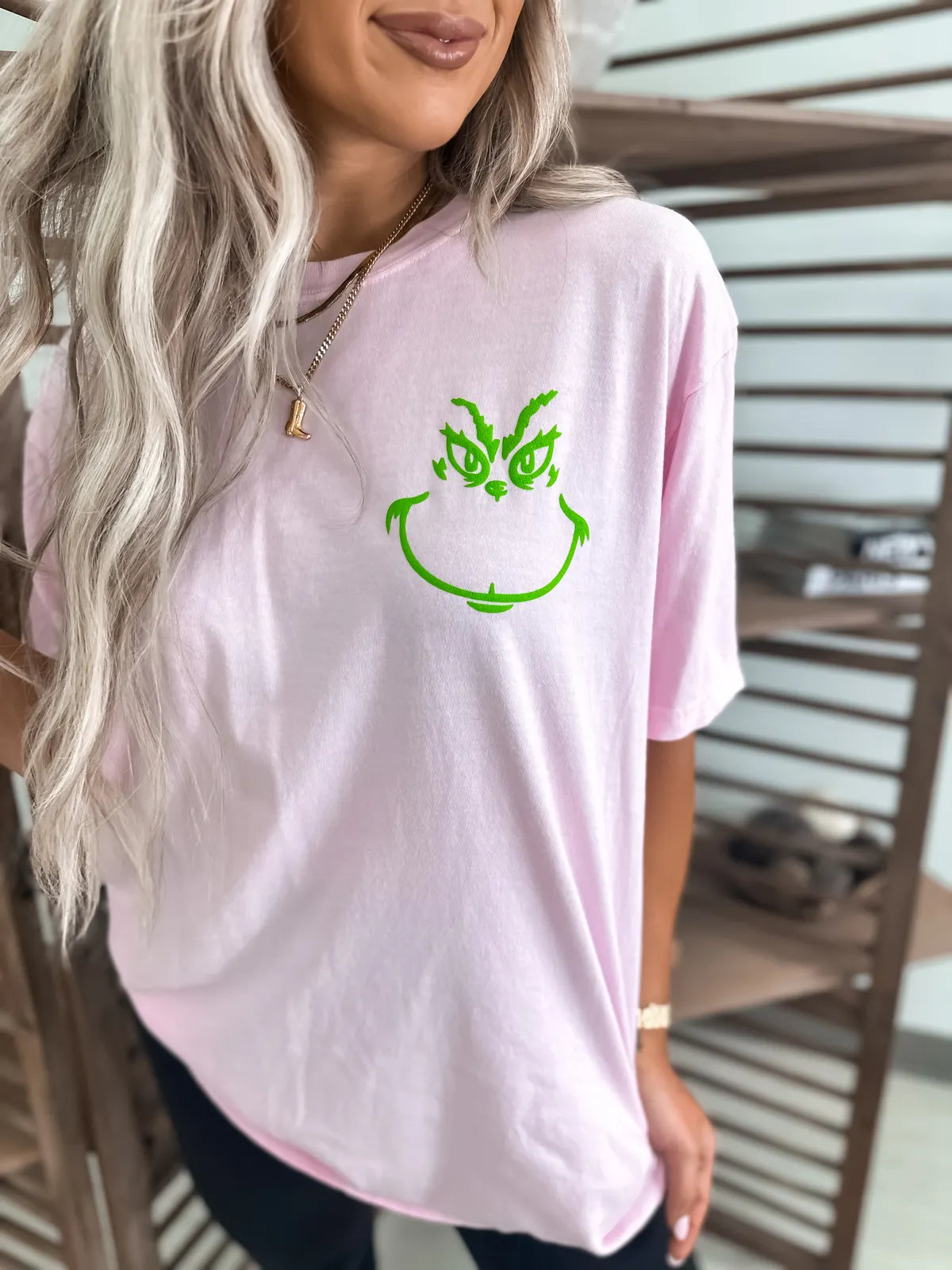 Green Guy Smiley Light Pink Tee
