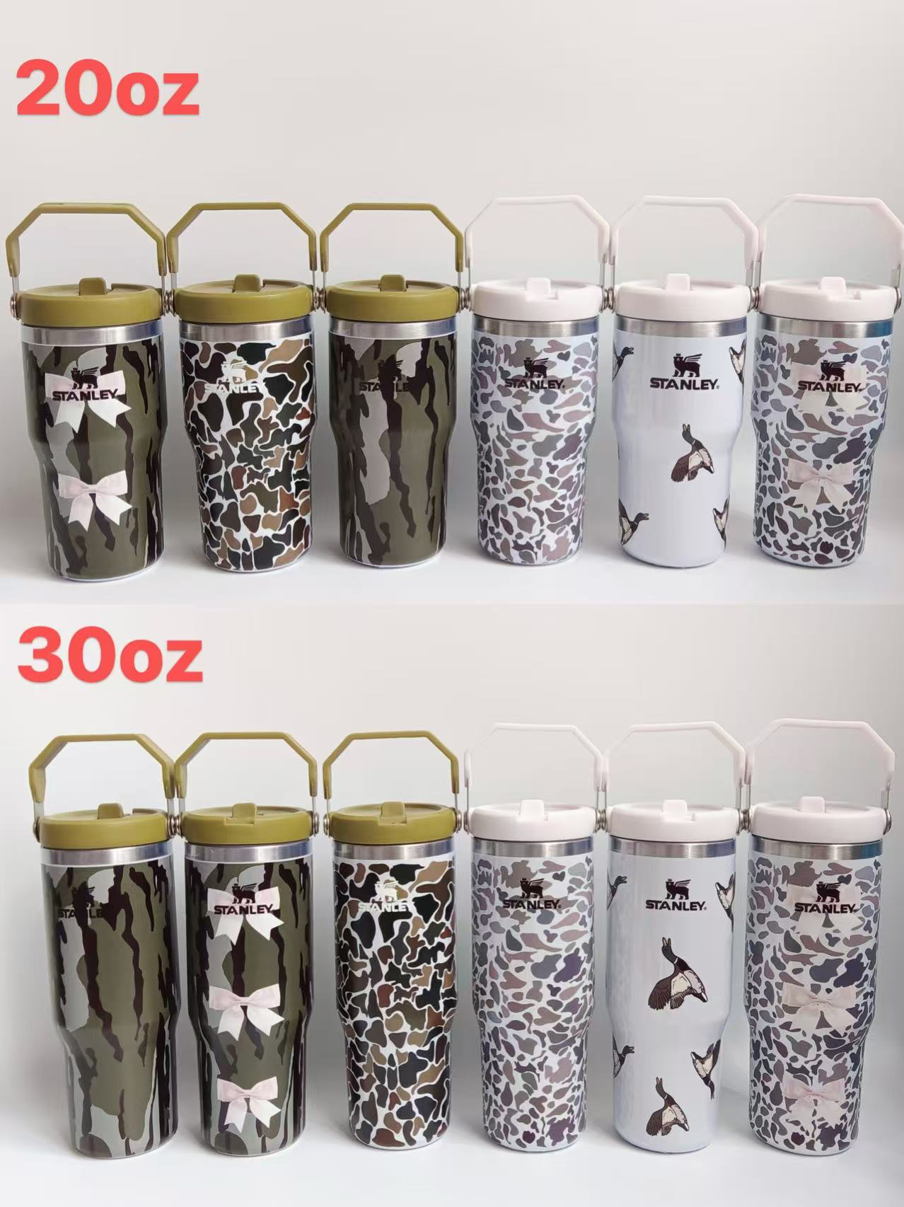 30oz Camo Queen Bows Flip Straw Tumbler