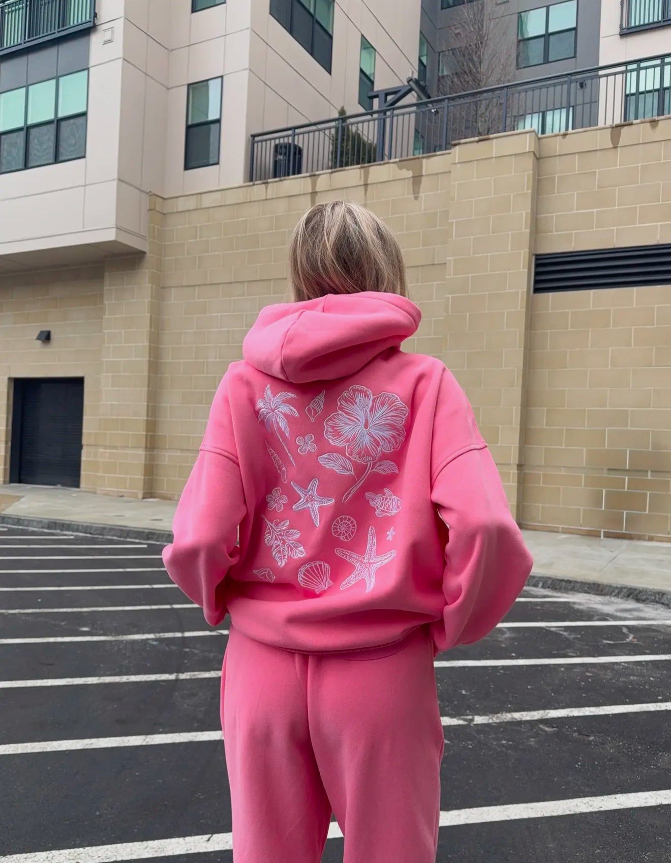Hibiscus Tropical Pink Embroidered Hoodie