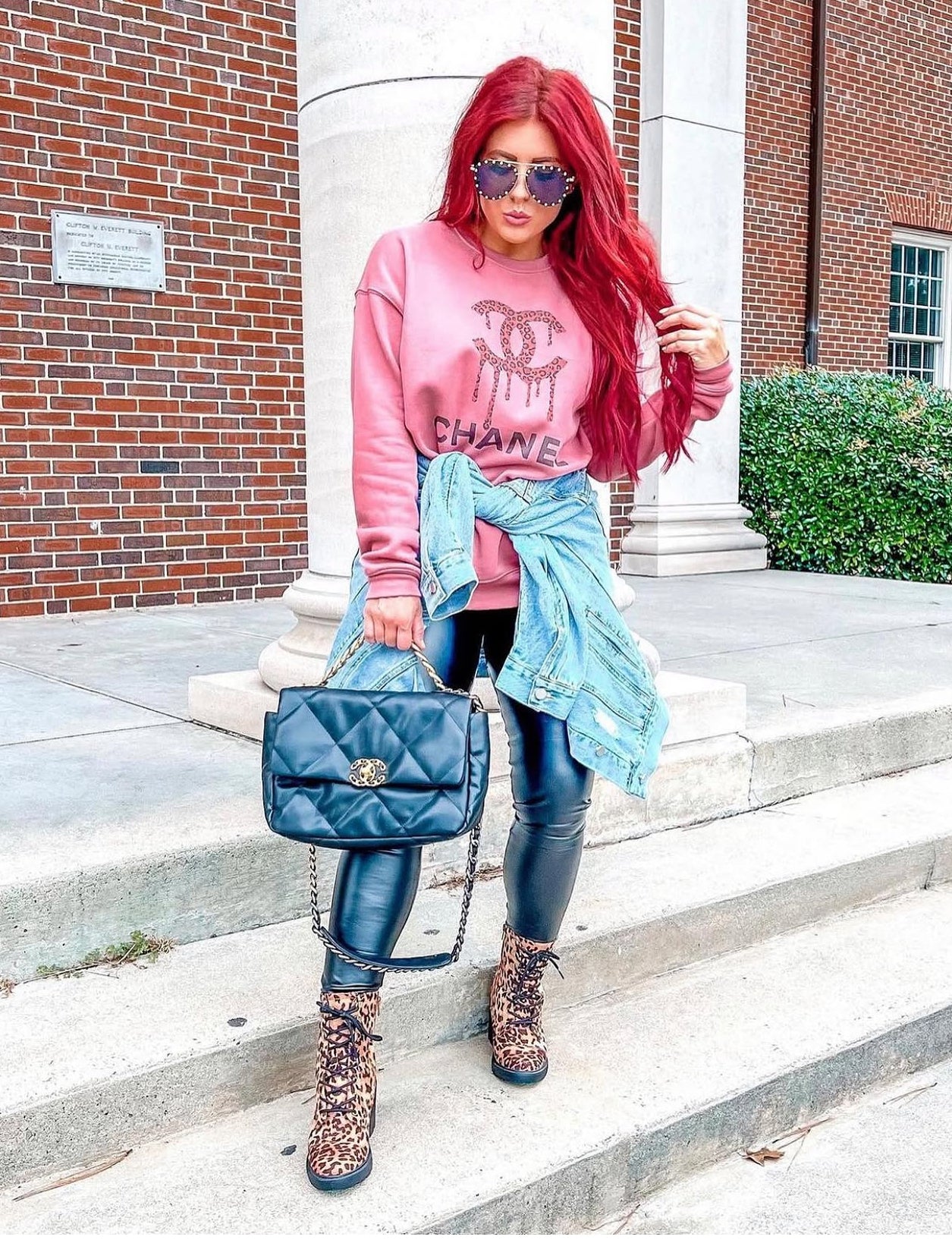 Preppy Pink Leopard Drip Sweatshirt