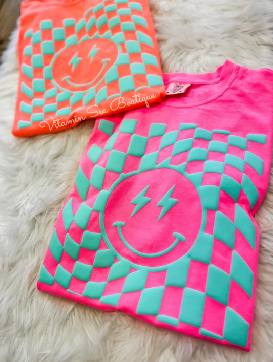 Retro Checkered Smiley Tee