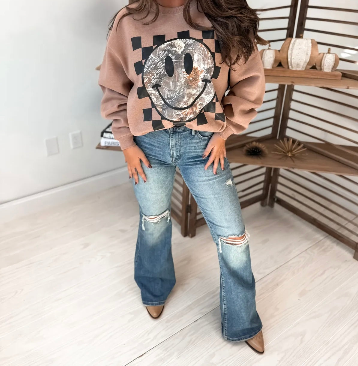 Smiley Camo Cinnamon Swirl Sweatshirt