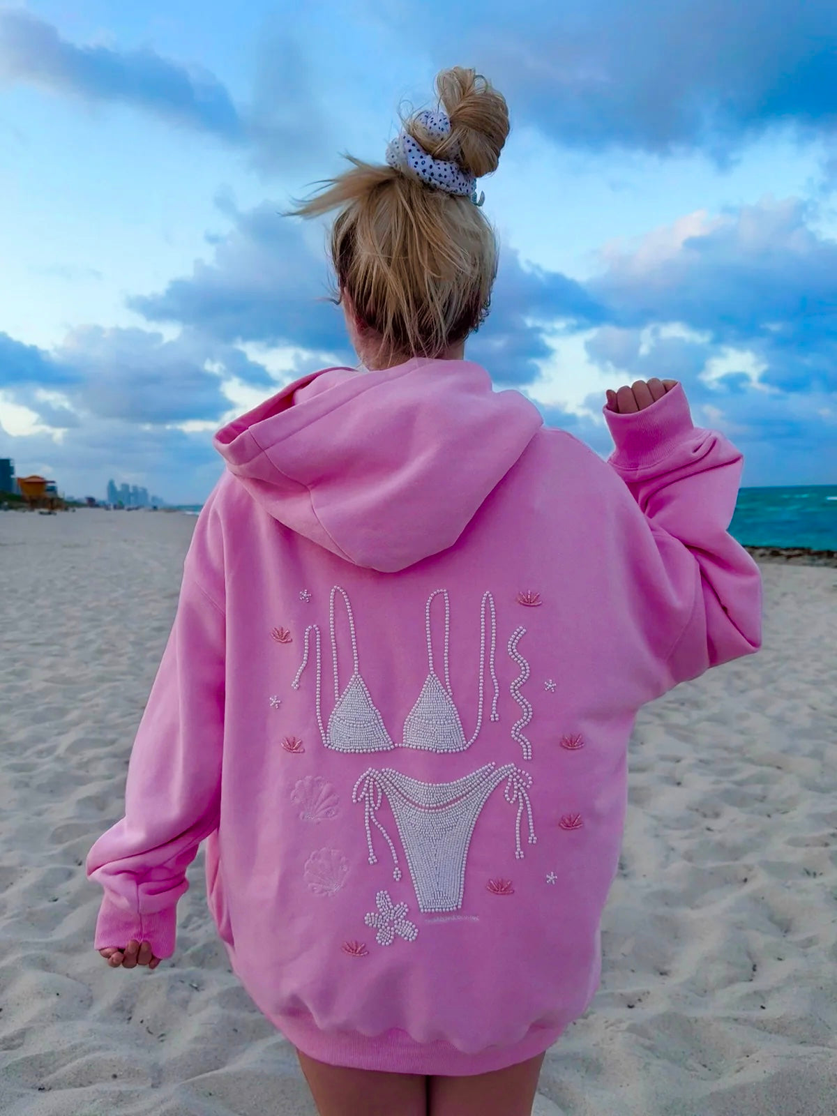PREORDER Sunset Pink Bikini Beaded Ocean Hoodie