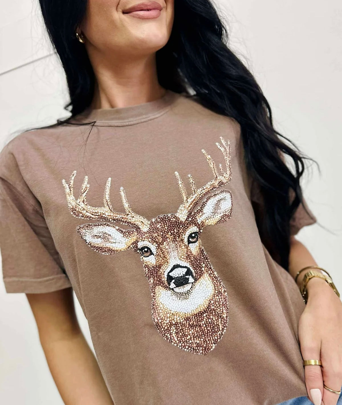 Faux Rhinestone Deer Tee/Sweatshirt