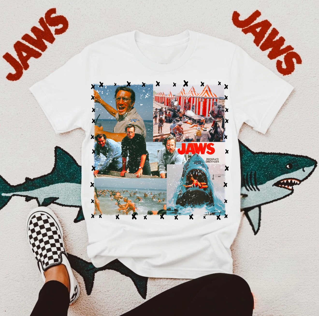 Jaws Cross Stitch Collage Tee