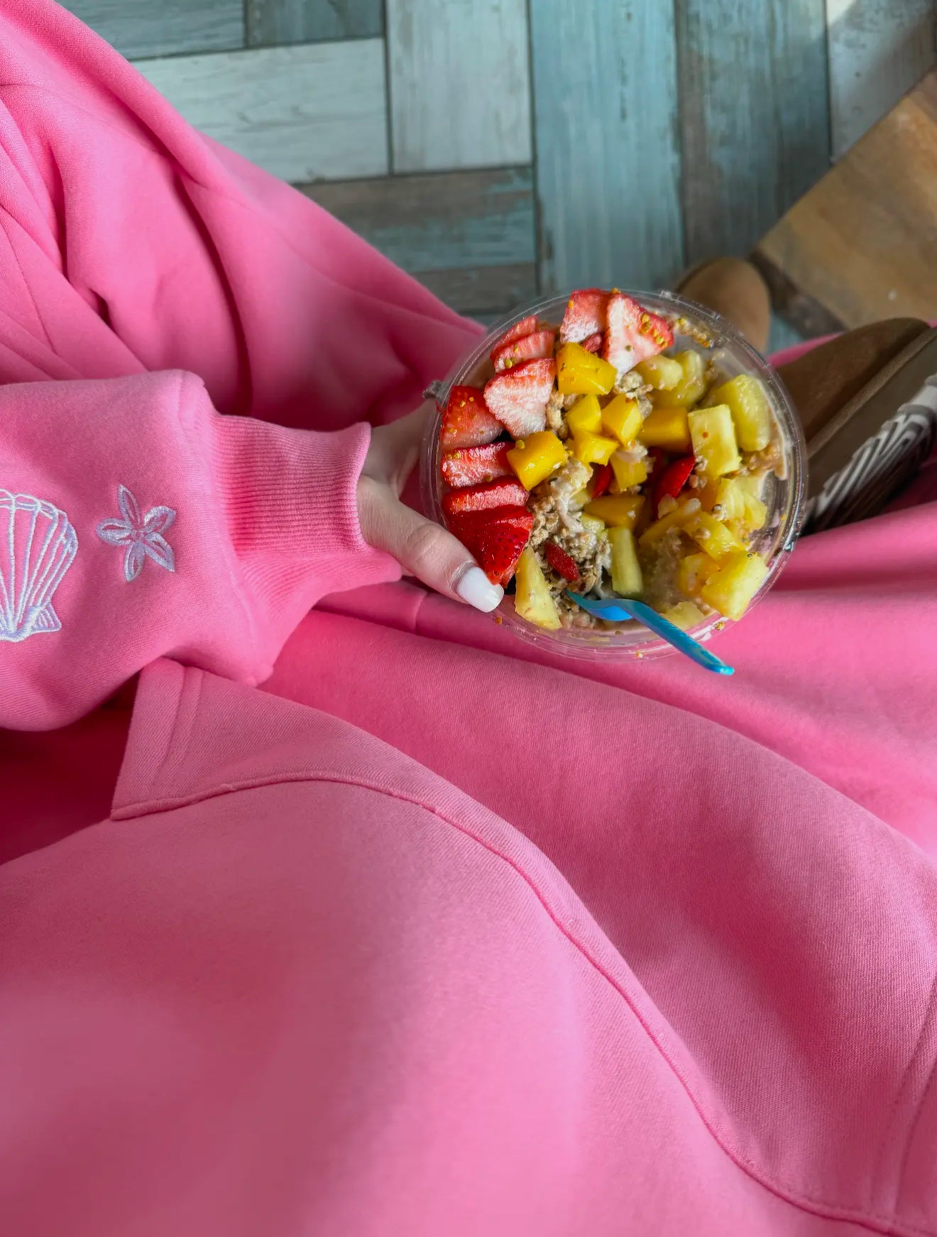 Hibiscus Tropical Pink Embroidered Hoodie