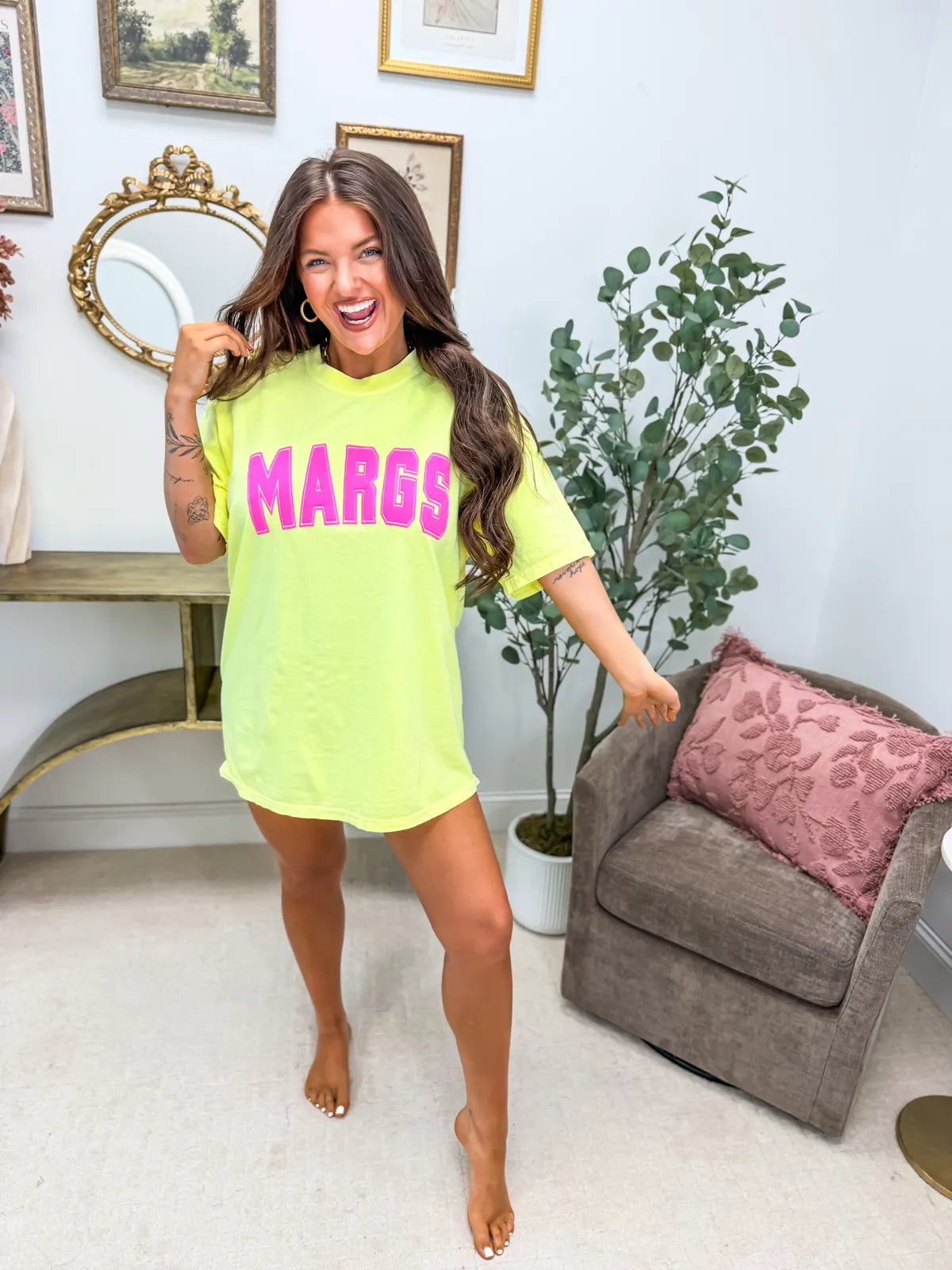 Margs Varsity Style Neon Lemon Tee