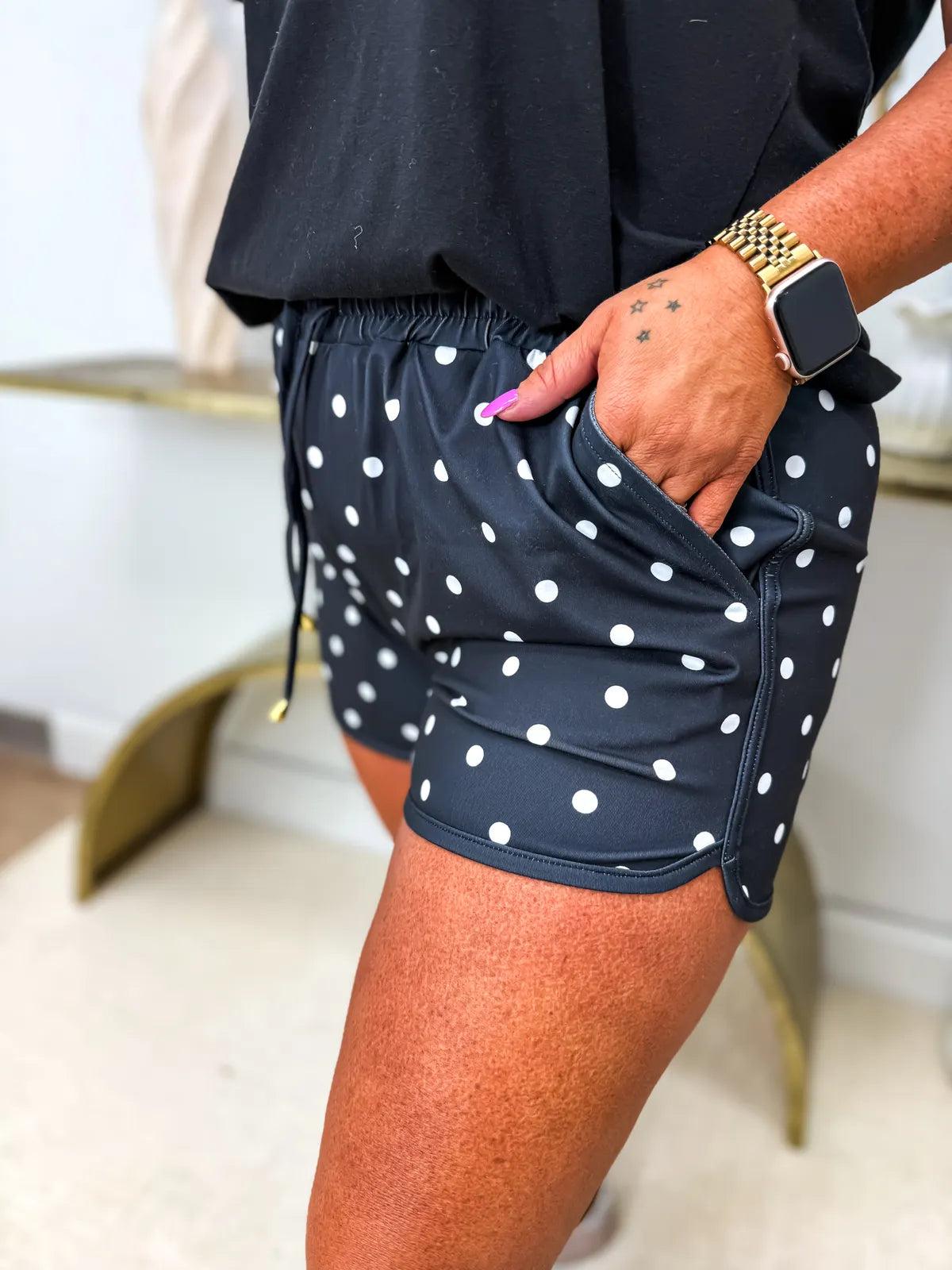 PREORDER Black & White Polka Dots Active Shorts