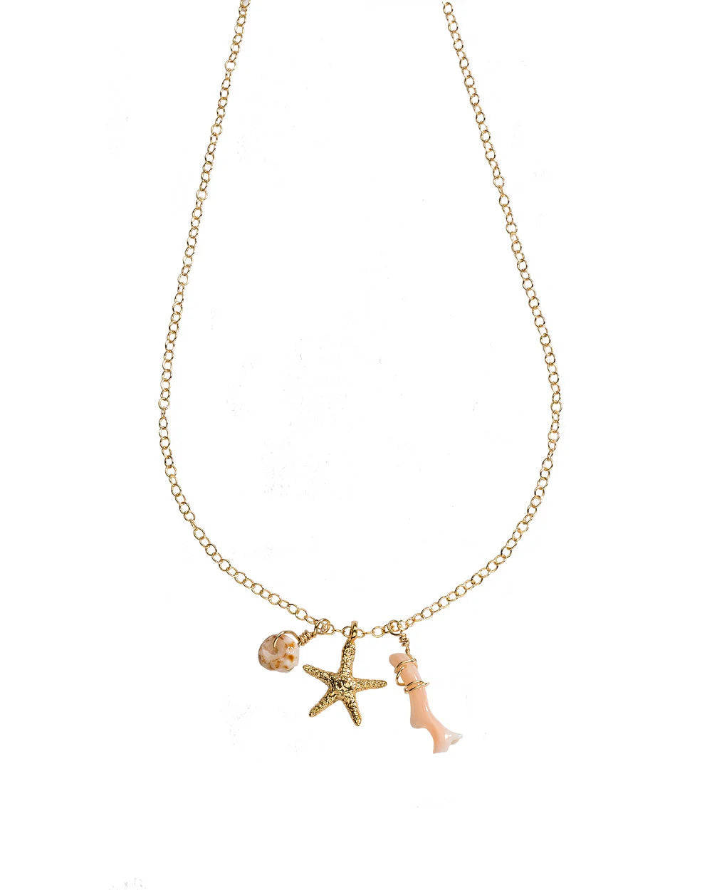 Petite Starfish, Coral + Puka Shell Necklace