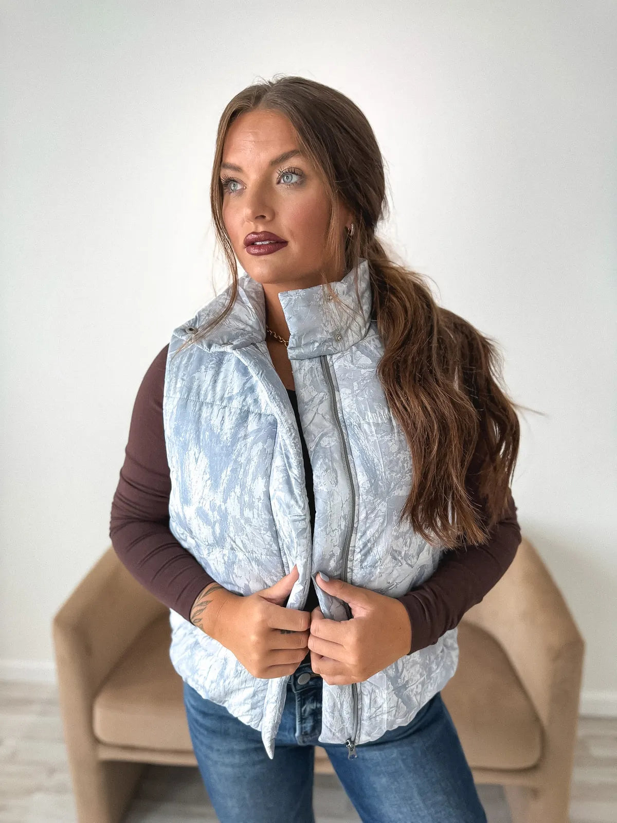 Preorder Silver Skies Camo Puffer Vest