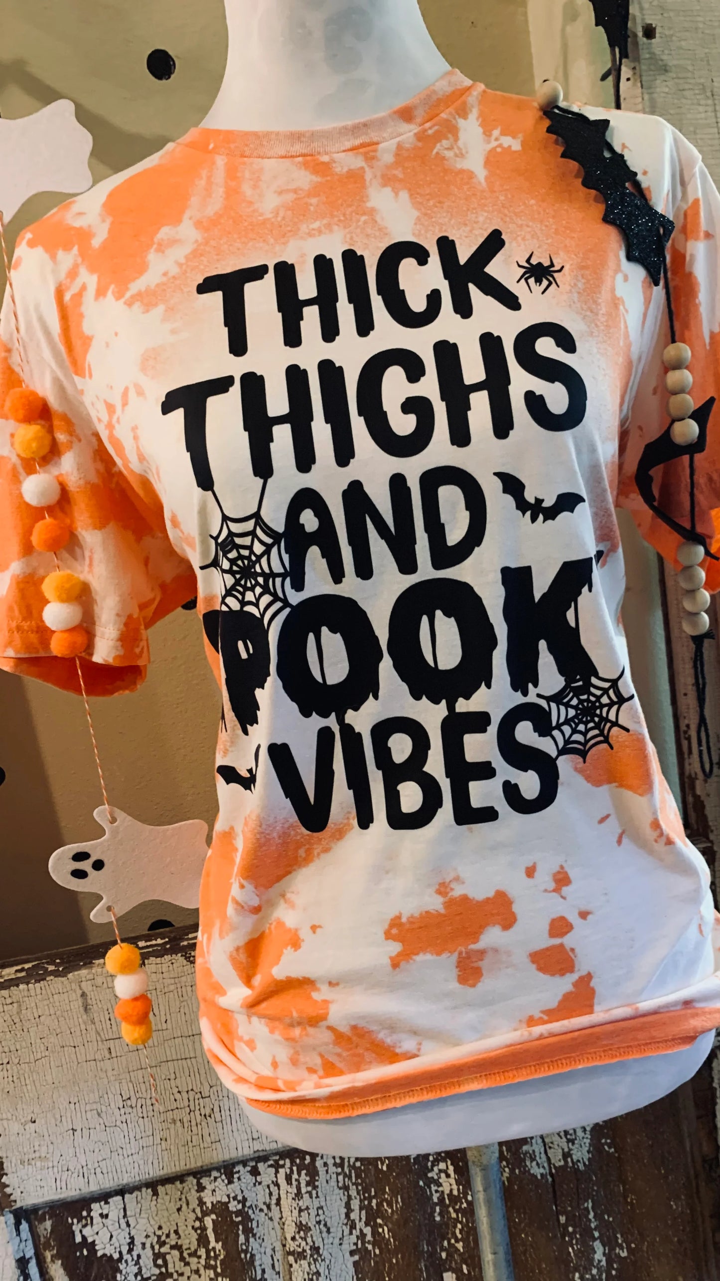 Thick Thighs and Spooky Vibes Bleached Tee