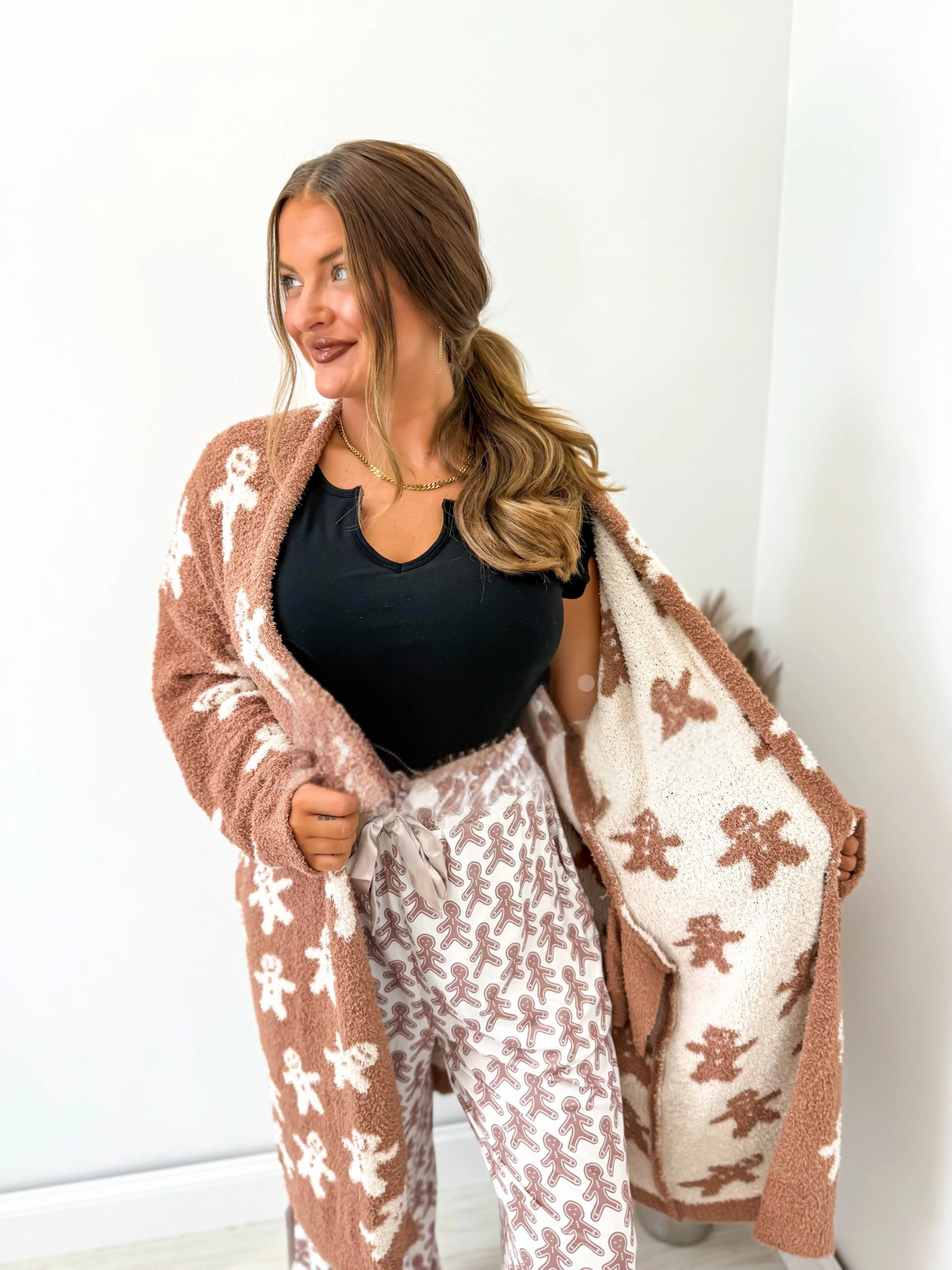PREORDER Gingerbread Sherpa Reversible Cardigan