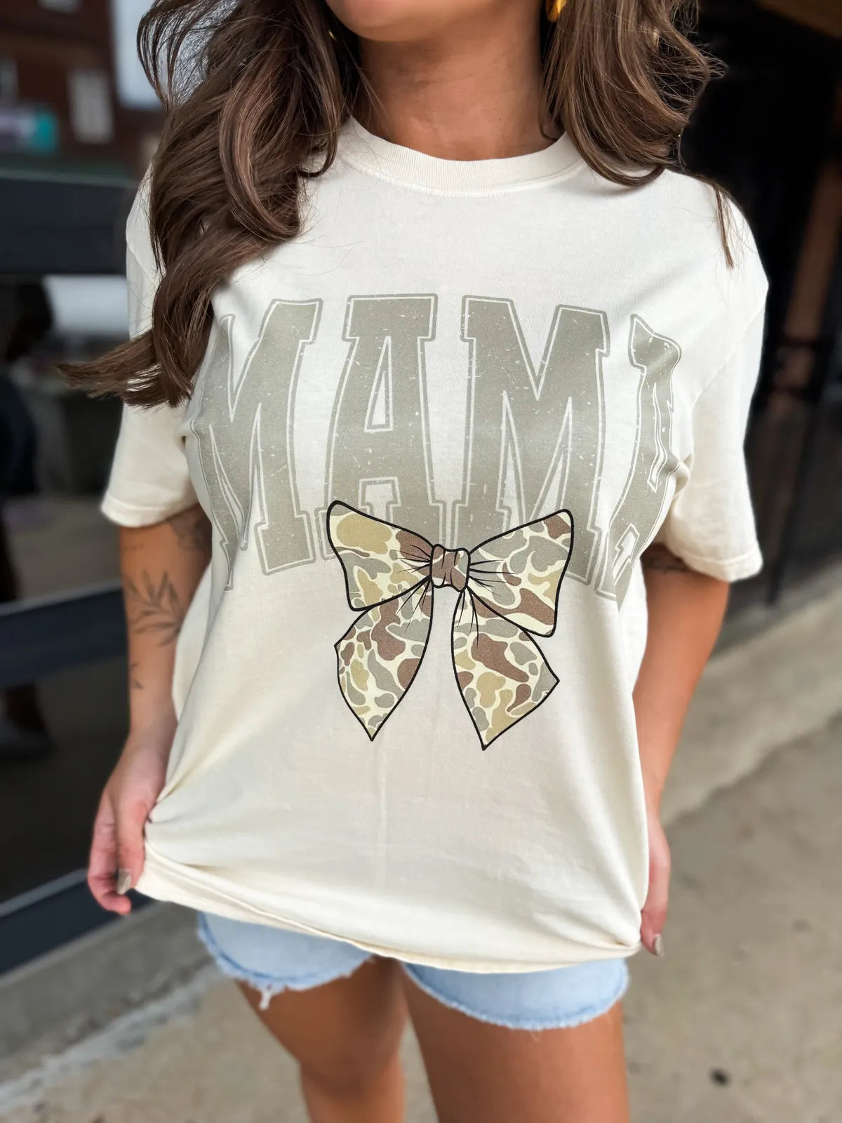 Mama Camo Coquette Bow Tee