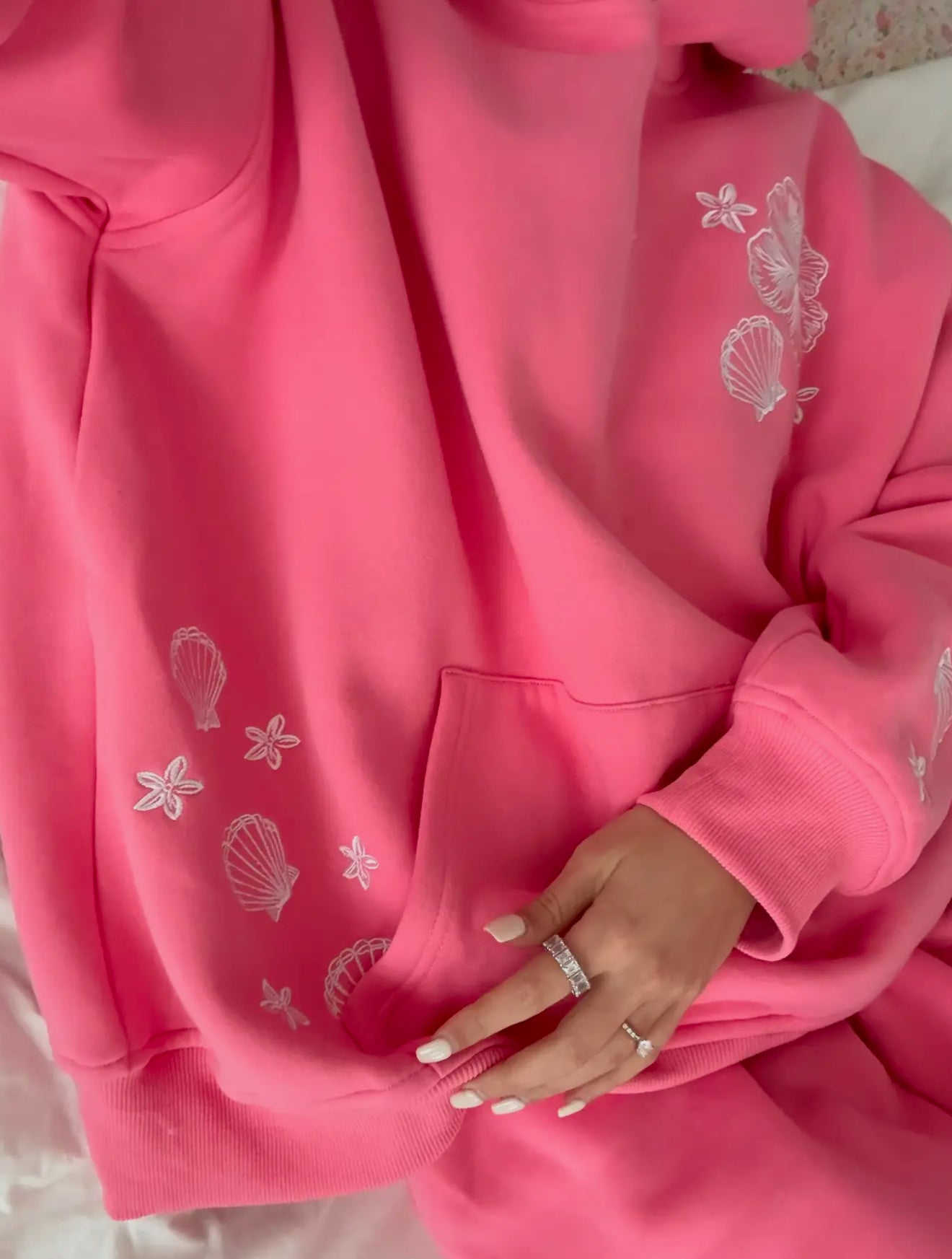 Hibiscus Tropical Pink Embroidered Hoodie
