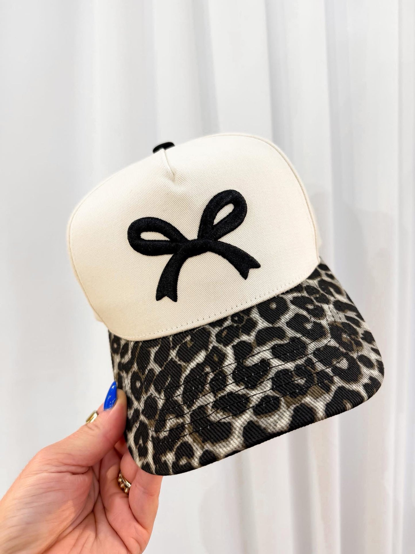 Leopard Bow Embroidered Hat