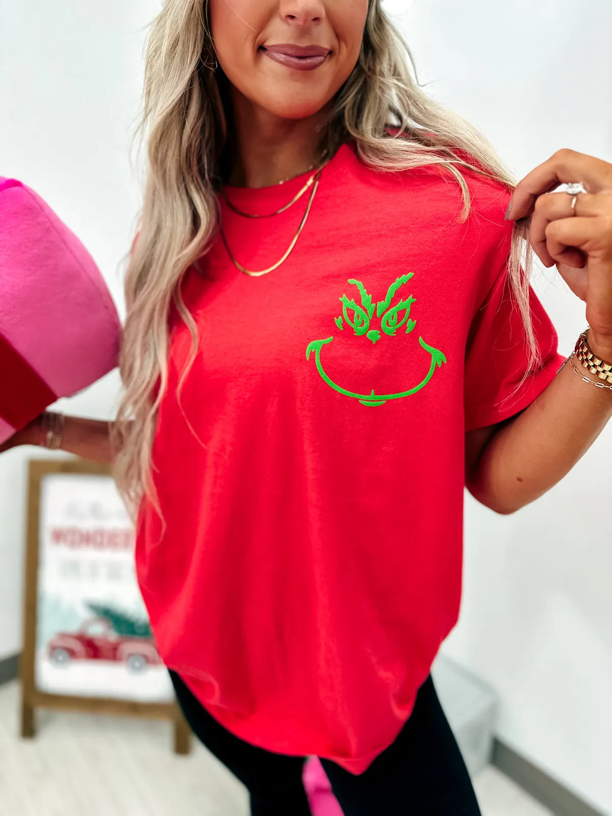 Green Guy Smiley Red Tee