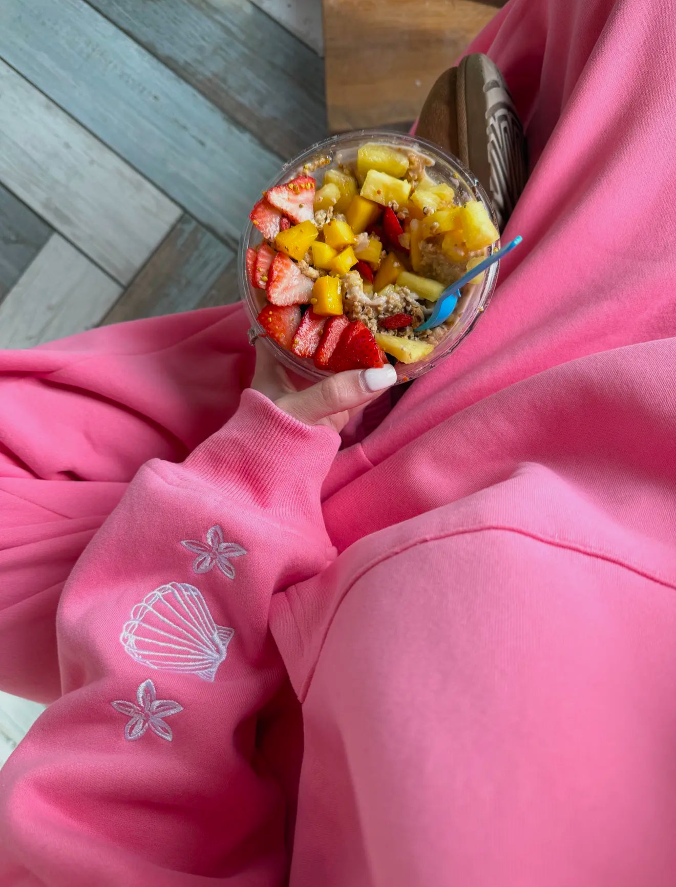Hibiscus Tropical Pink Embroidered Hoodie