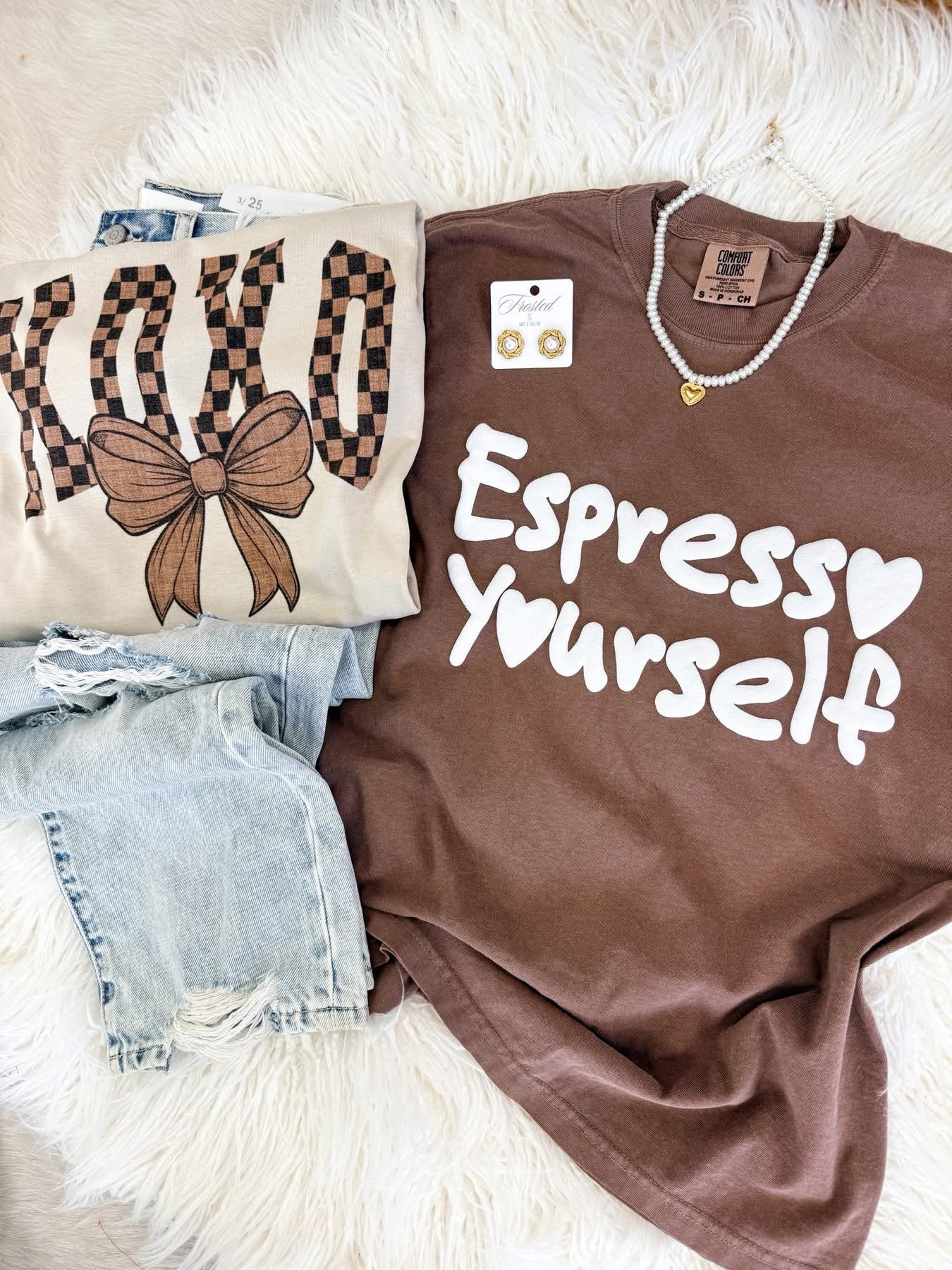 XOXO Checkered Bow Tee/Sweatshirt