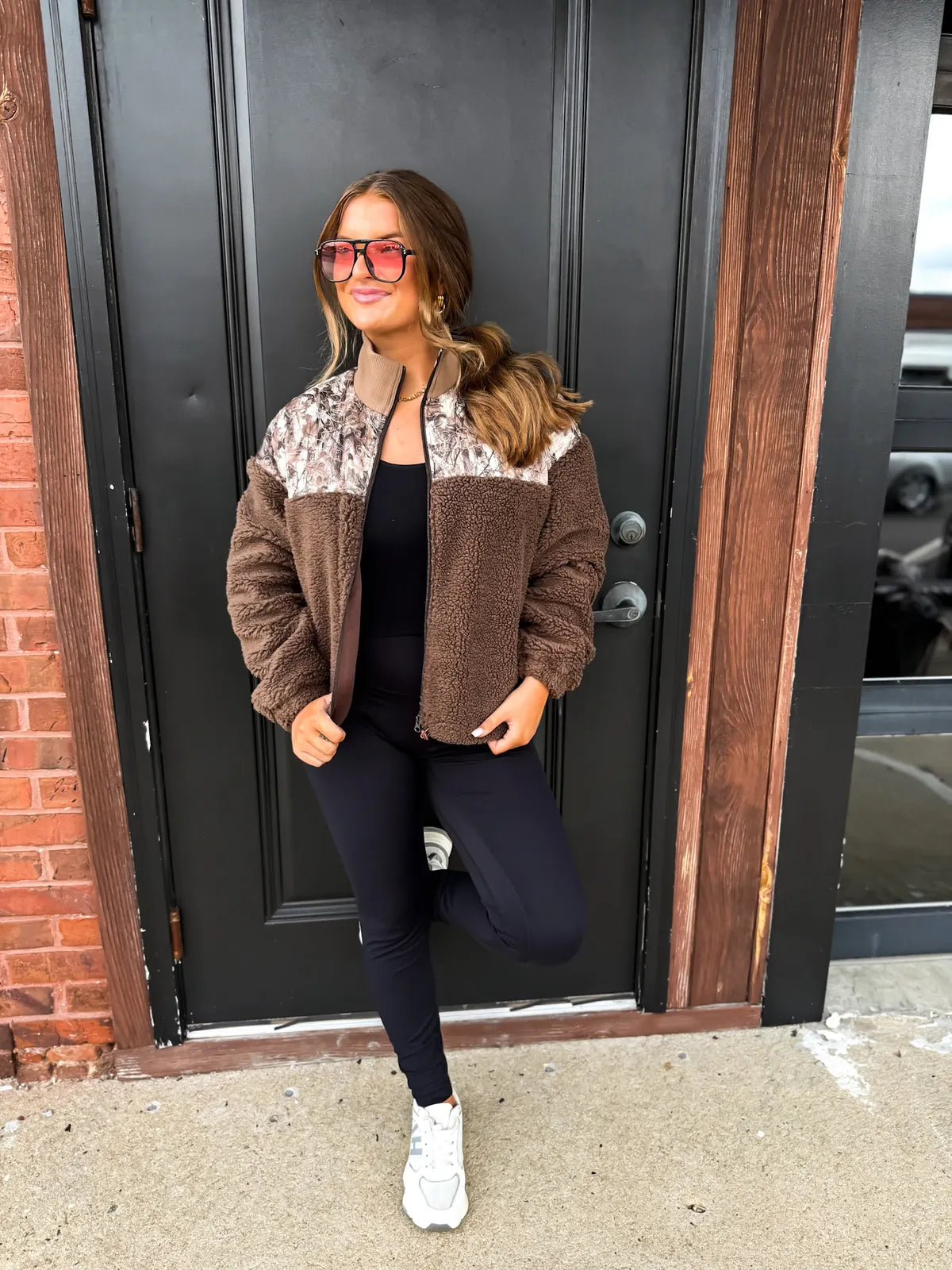 PREORDER Dark Brown Camo Sherpa Jacket