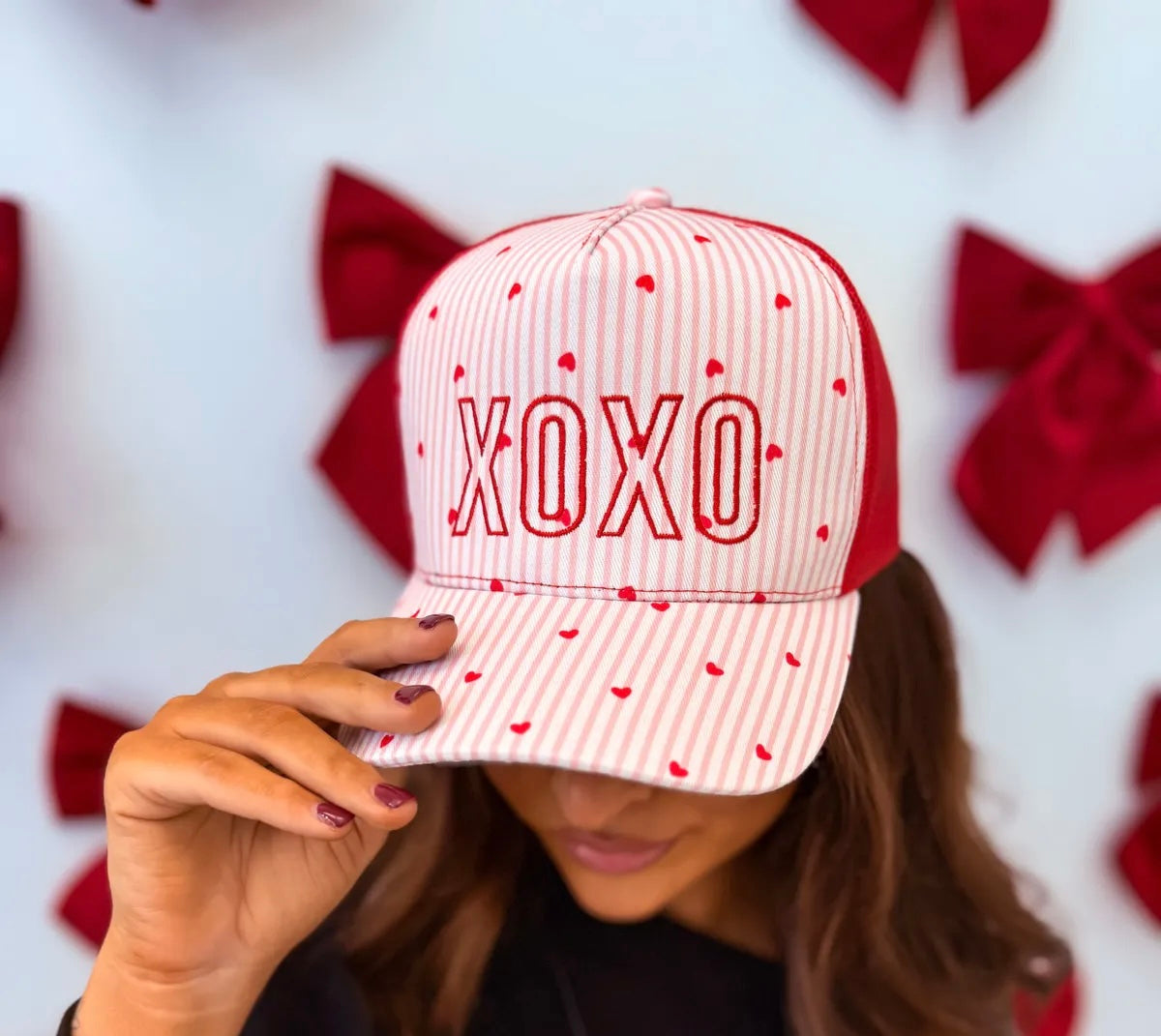 XOXO Seersucker Hearts Hat