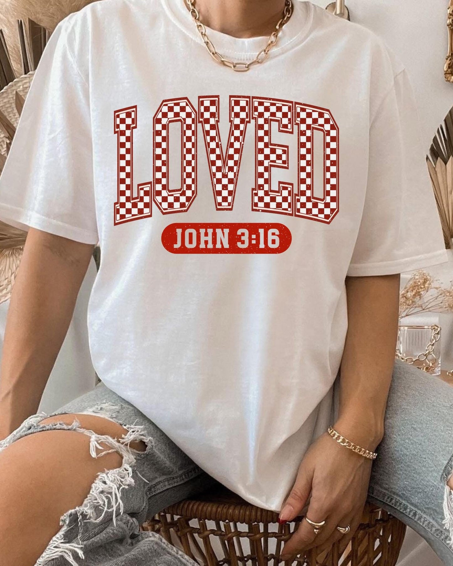 Loved John 3:16 Checkered Tee/Sweatshirt