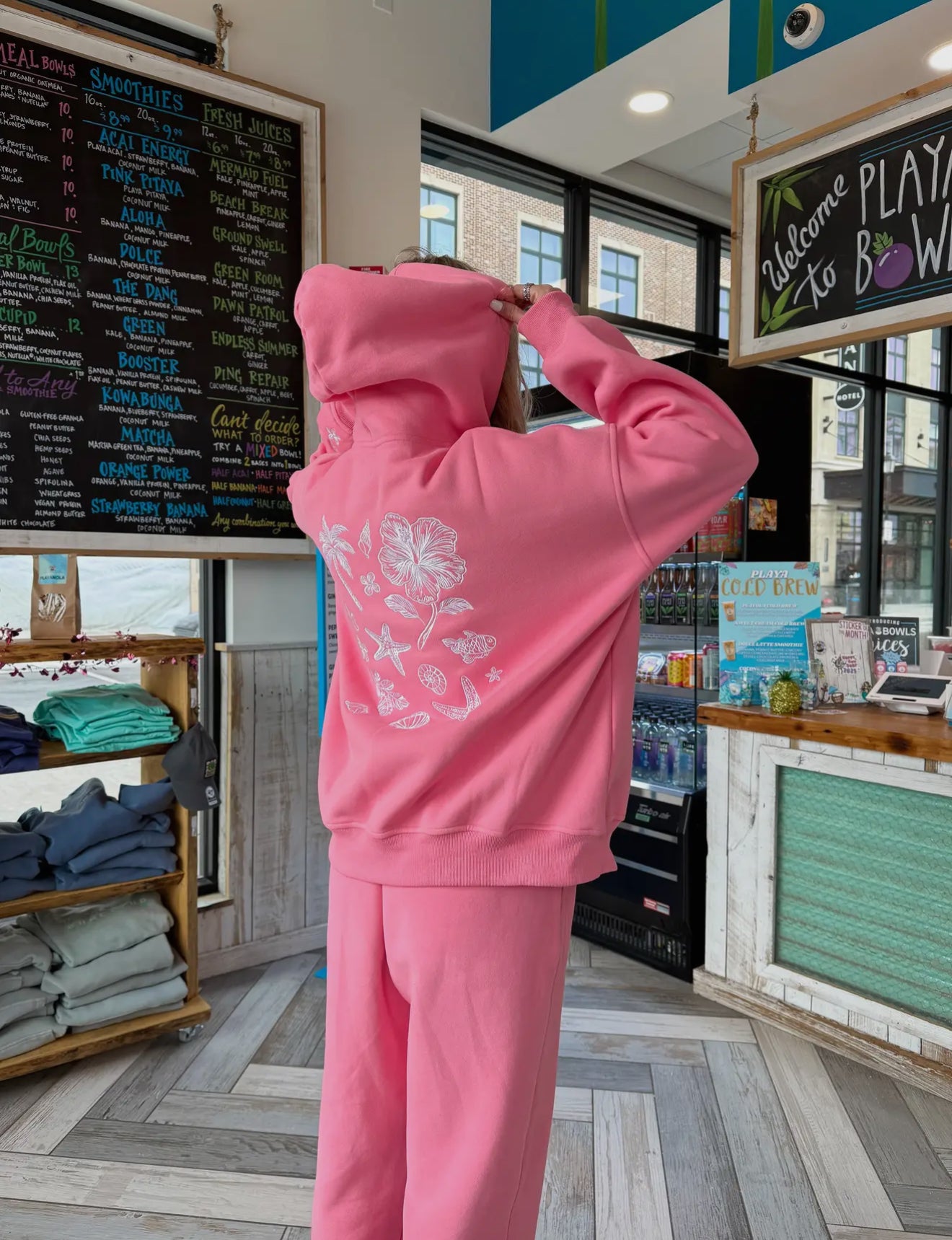 Hibiscus Tropical Pink Embroidered Hoodie