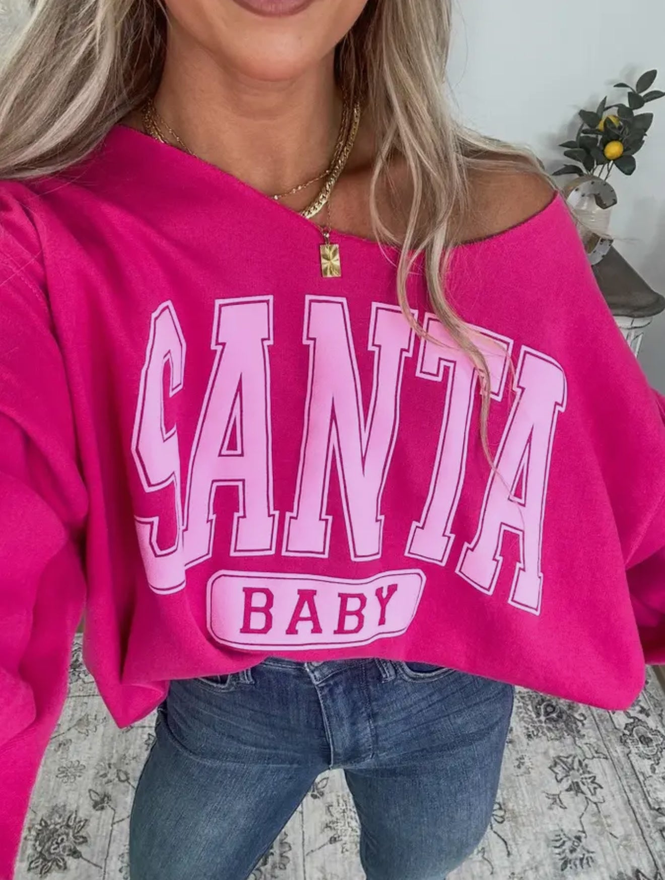 Santa Baby Off Shoulder Sweatshirt