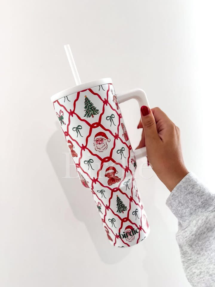 PREORDER 40oz Cup with Straw Festive Holiday
