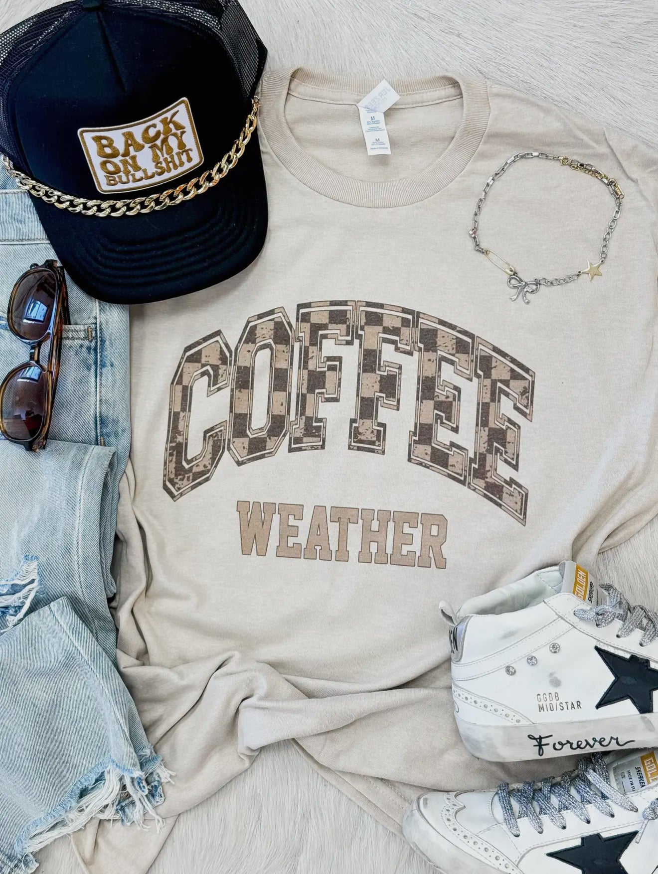 Coffee Weather Checkered Tee