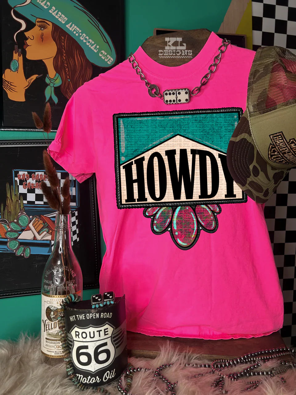 Howdy TURQUOISE & MARBLE Neon Pink Tee