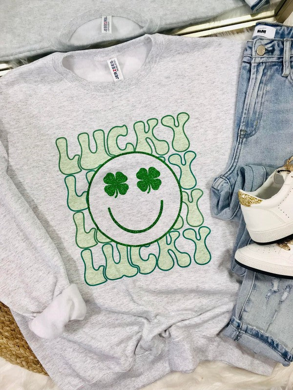 Lucky Happy Face Glitter Sweatshirt
