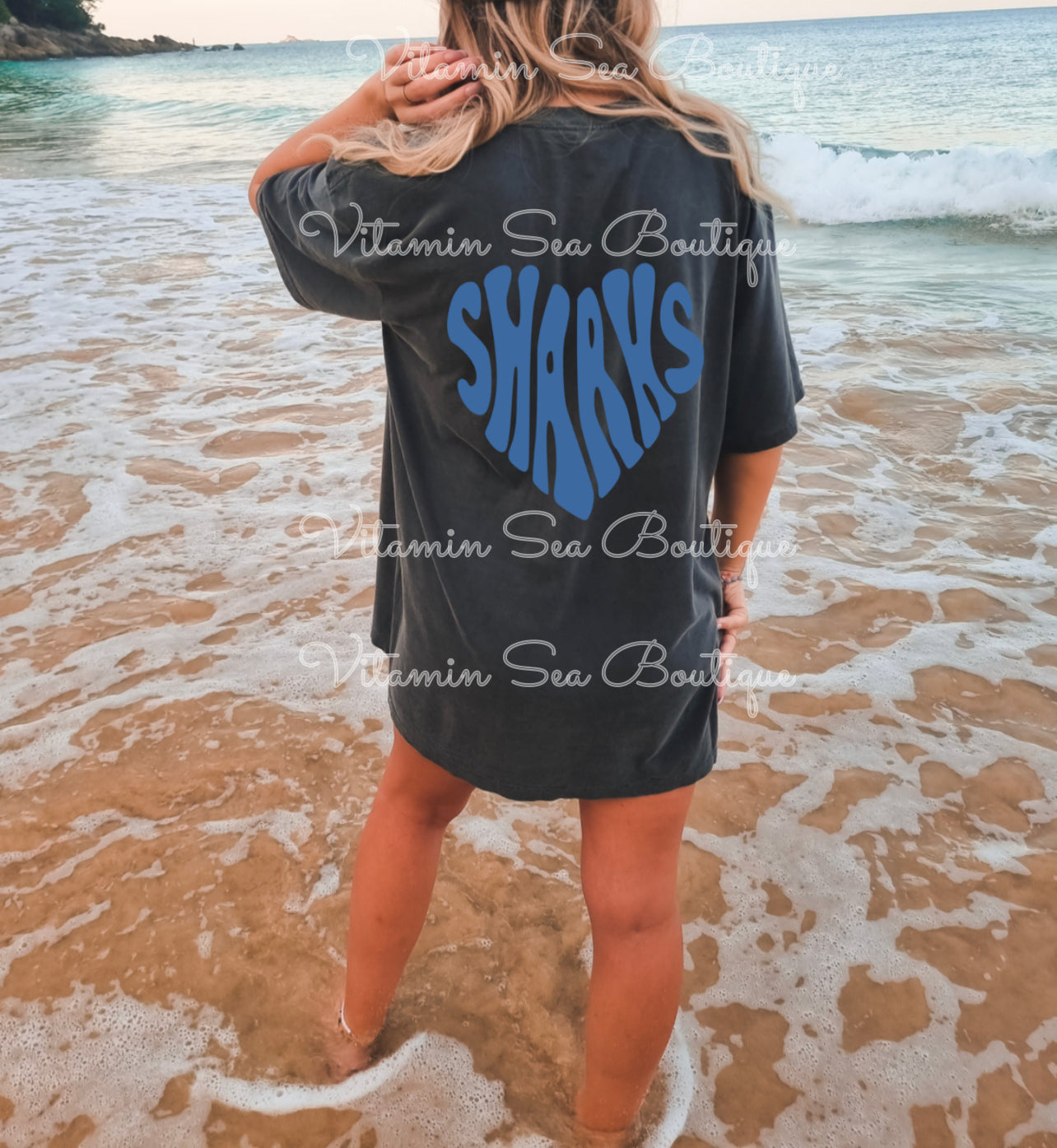 Shark Heart Charcoal / Blue Tee