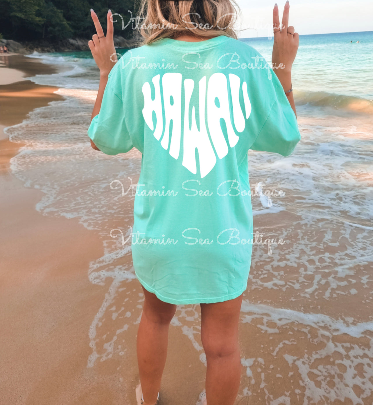 Hawaii Heart Teal / White Tee