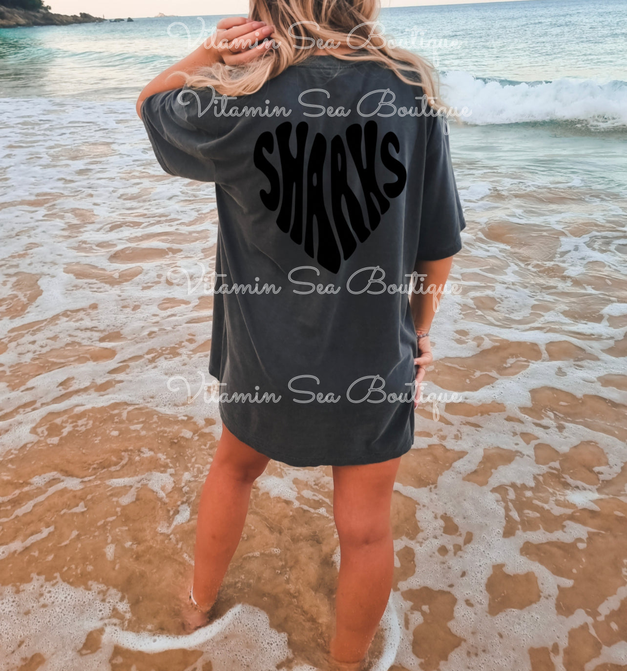 Shark Heart Charcoal / Black Tee