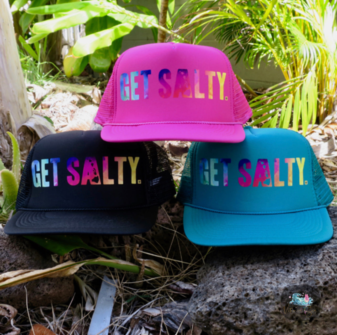 Get Salty Watercolor Black Trucker Hat