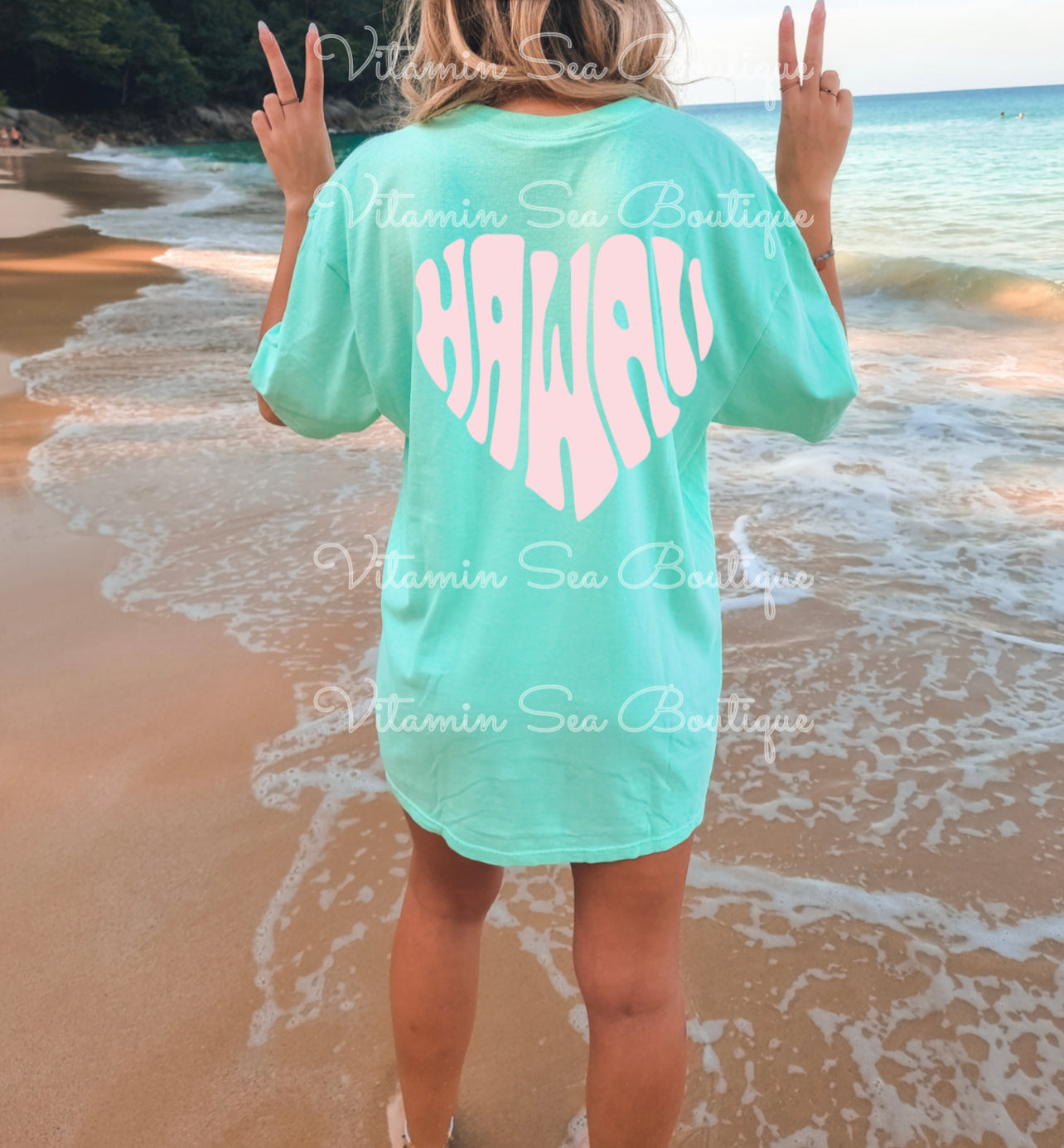 Hawaii Heart Teal / Pink Tee