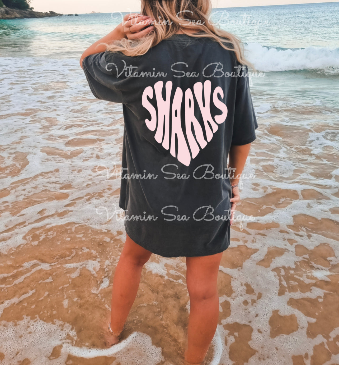 Shark Heart Charcoal / Pink Tee