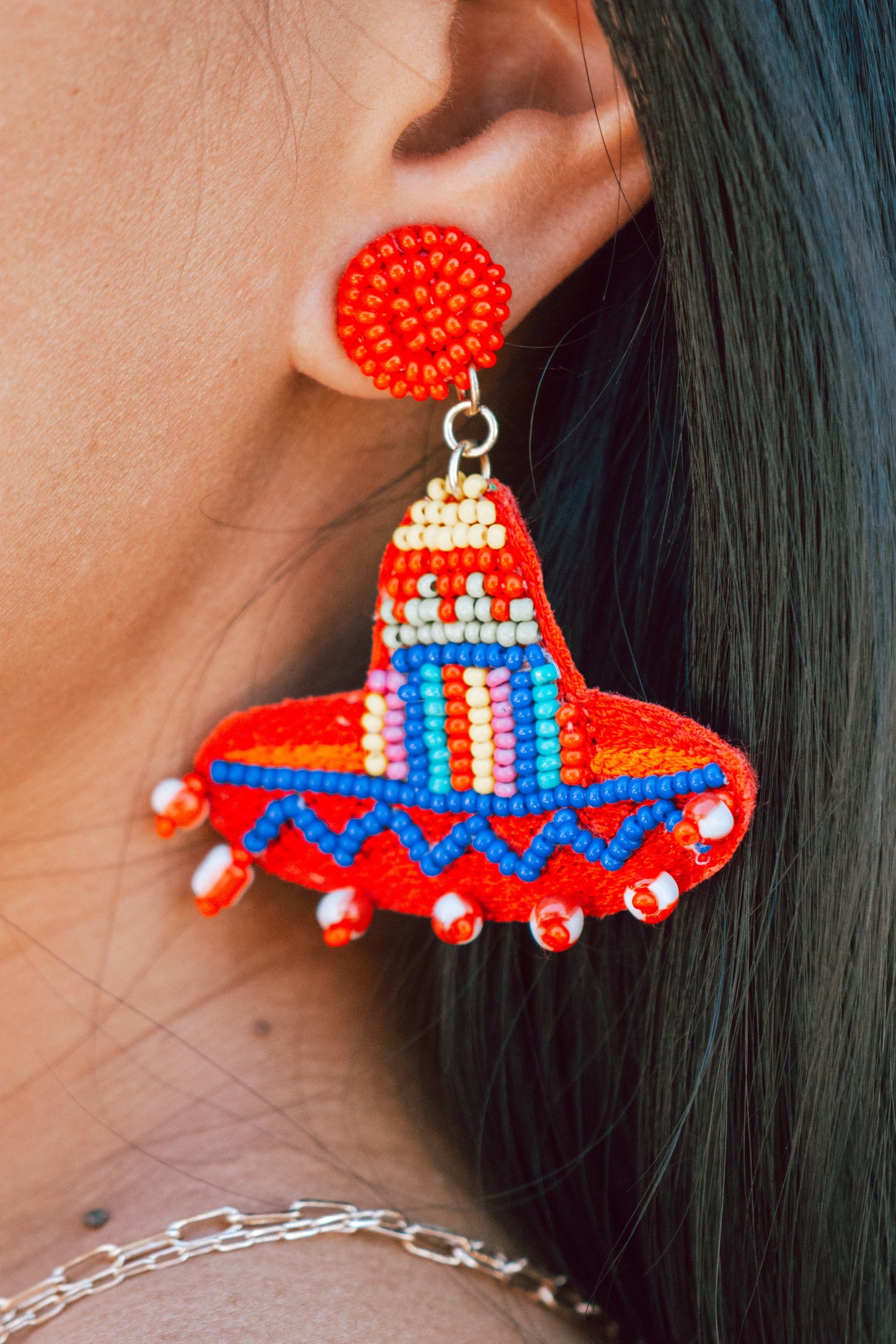 Red Sombrero Seed Beaded Post Earrings