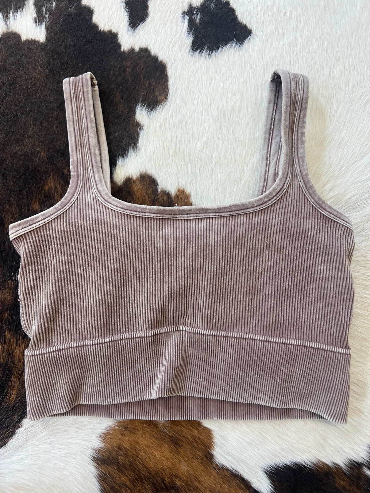 Ash Mocha Stone Washed Ribbed Tank Top