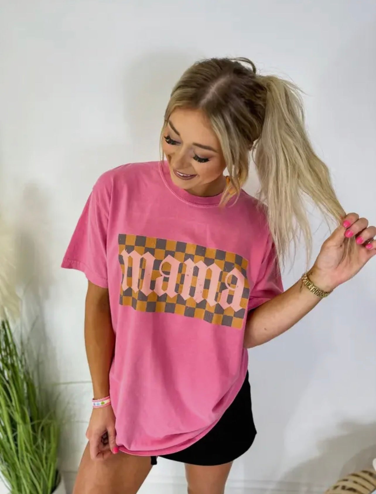 Checkered Mama Tee